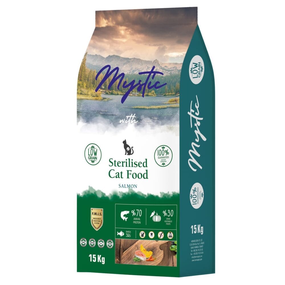 Mystic Low Grain 15kg Ξηρά Τροφή για Στειρωμένες Γάτες με Σολομό